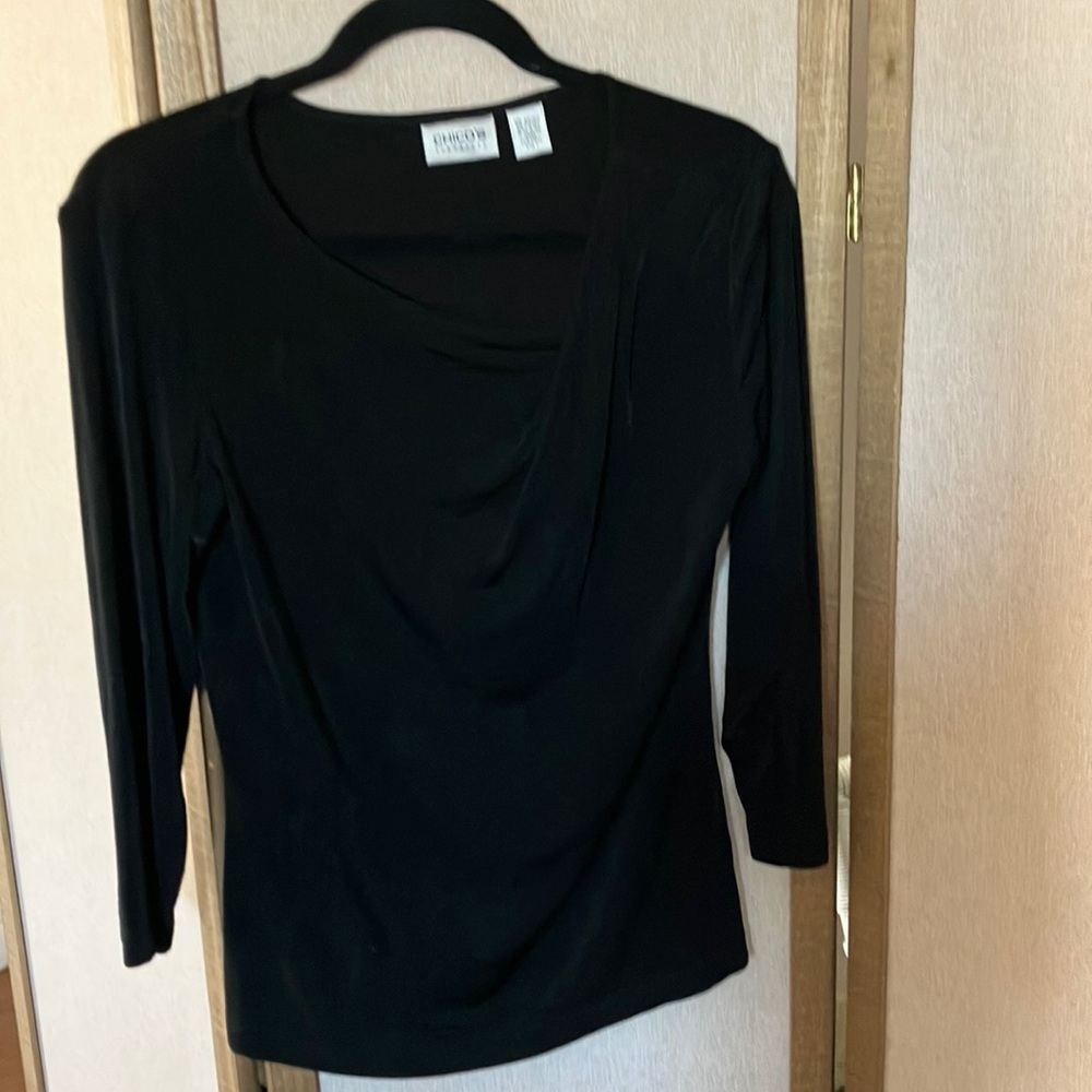 FINAL MARKDOWN Chicos Black Asymmetrical 3/4 Sleeve Blouse 1 medium